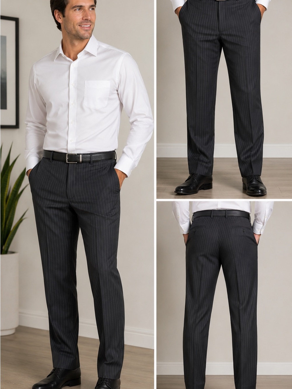 Greg Norman Charcoal Pinstripe Dress Pants 32x30 Flat Front NWOT